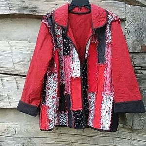 Gorgeous open front red and black jacket size larg